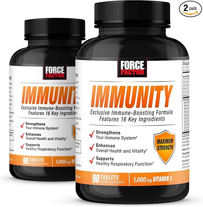 Force Factor Immunity Immune Support Booster with Elderberry and 1000mg of Vitamin C Plus Vitamin D Zinc Probiotics Antioxidants and Echinacea for Immune Health Defense 90 Count (Pack of 2)