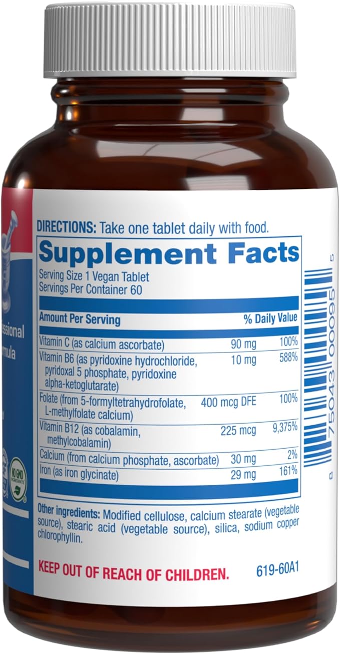 Slow Release Iron Supplement with Vitamin C - High Absorption Gentle Iron with Vitamin C for Women with Methyl B Complex for Maximum Benefits - Stomach Friendly Vegan &amp Made in The USA - 60 Servin