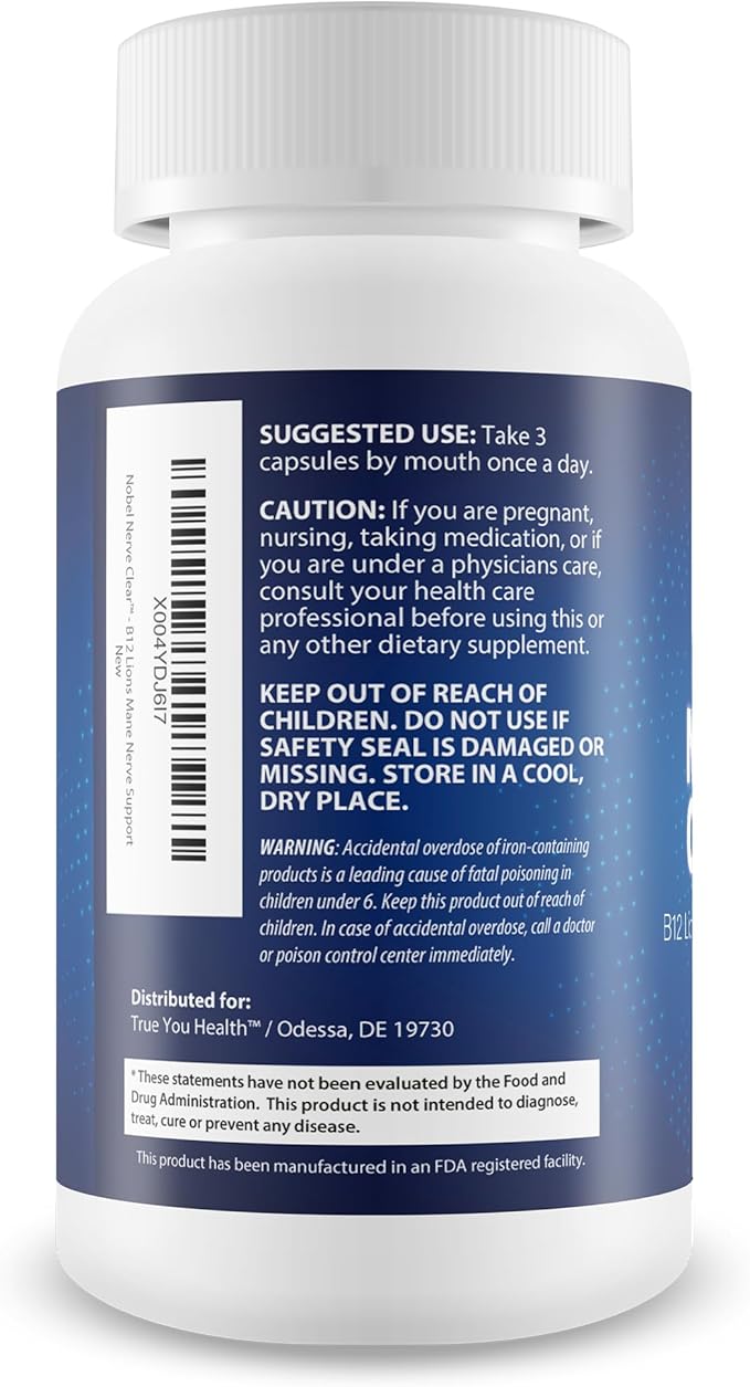 Nobel Nerve Clear - Advanced Nerve Support Supplement - Lions Mane Mushroom Magnesium &amp Vitamin B12 Complex For Nerves - B Vitamins For Nerve Repair - Magnesium Supplement For Nerves And Sleep