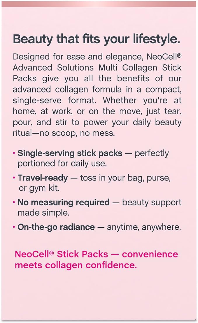 NeoCell Multi Collagen Powder | 20 Stick Packs | Unflavored and Mixes Easily | 10 Types of Advanced Collagen Bio-Peptides | Superior Absorption
