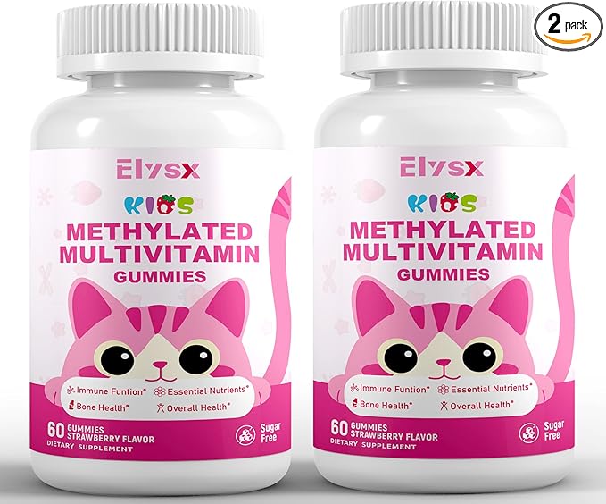 Kids Methylated Multivitamin Chewable Gummies MTHFR Supplement with L Methylfolate Magnesium Biotin Choline Inositol DHA TMG &amp Coq 10 Immune &amp Brain Support Strawberry Flavor 120 Ct