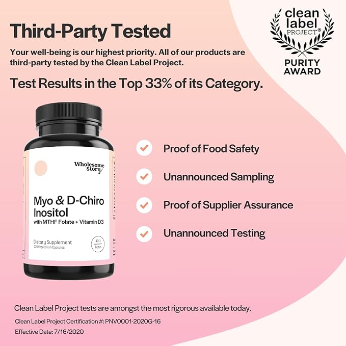 Myo-Inositol &amp D-Chiro Inositol Capsules with MTHF Folate Vitamin D| Support for Ovarian Function Hormone Balance &amp Homocysteine Levels | Fertility Supplements for Women | 40:1 Ratio