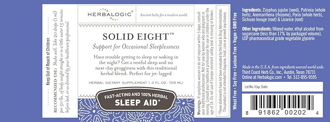 Herbalogic - Solid Eight Liquid Herb Drops - Fast Acting Natural Sleep Aid - Promotes Deep Restful Recuperative Sleep Without Next-Day Grogginess- Does Not Contain Valerian Root - 2 Fl Oz
