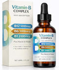 Vitamin B12 Complex Liquid Drops Sublingual B Complex with B12 B6 B1 Niacin &amp Folic Acid for Metabolic Health &amp Energy Support Vegan | Non-GMO | Gluten Free 60ml/2 fl oz 60 Servings (1