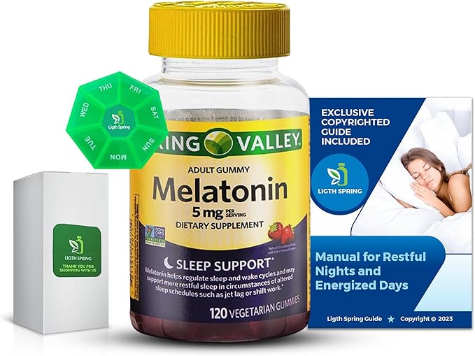 Melatonin 5Mg 120 Gummies Sleep Support with Bundle Exclusive Better Ligth&ampSpring Guide + Weekly Pill Organizer (3 Items)