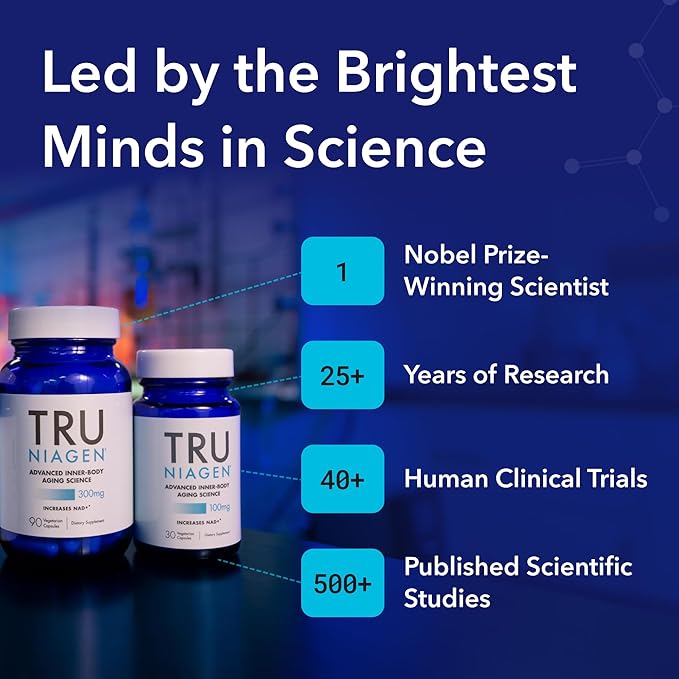 TRU NIAGEN Patented NAD Supplement for Brain Function Anti Aging &amp Cell Regeneration Niagen 60 300mg Servings | Supports Cellular Energy Muscle | Nicotinamide Riboside (NR) Take 2 Daily | 1 Bo