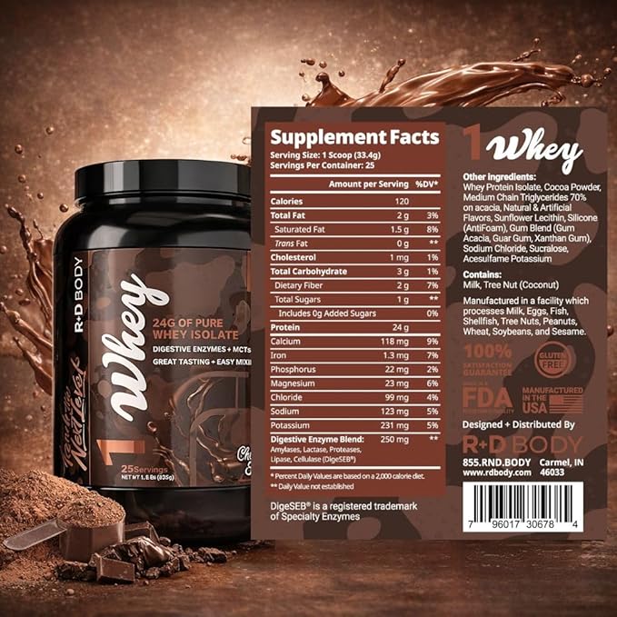 Whey Isolate Protein Powder Chocolate Fix 1 Whey – 24g Whey Isolate Protein per Scoop with Digestive Enzymes Plus MCTs - Low Carb Low Lactose Gluten Free - 25 Servings