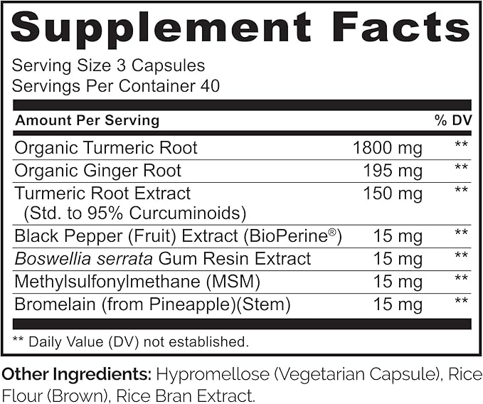 NATURELO Turmeric Curcumin - BioPerine for Better Absorption - Black Pepper Ginger Root Curcuminoids - Plant-Based Joint Discomfort Support - 120 Vegan Capsules