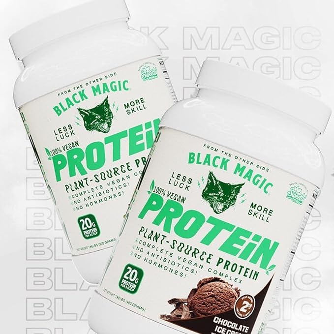 Black Magic Plant-Source 100% Vegan Protein - Keto Low Sugar Dairy Free Protein - Pre/Post Workout - Vanilla Ice Cream - 20g Protein - 2 LB
