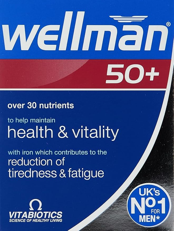 UK's Wellman 50+ Tablets | 30 Nutrients - Contributes to Reduce Tiredness &amp Fatigue (Pack of 1)