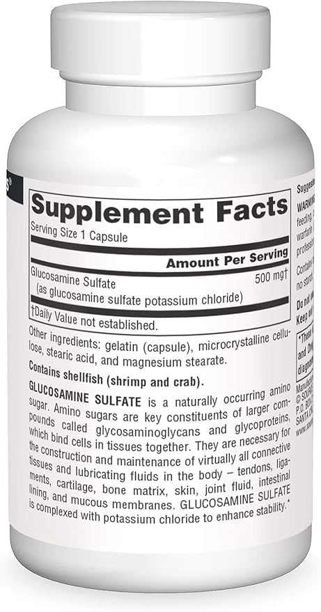 Source Naturals Sodium-Free Glucosamine Sulfate for Joint Support 500 mg - 60 Capsules