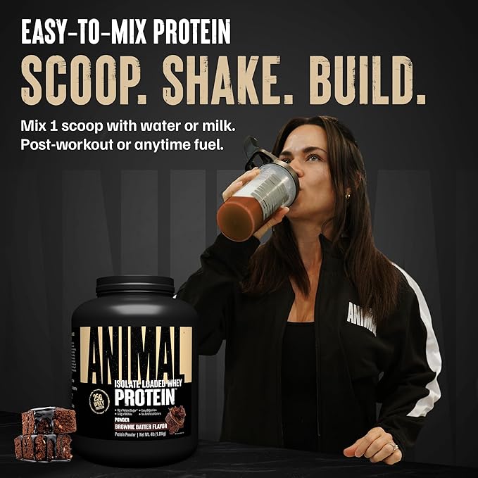 Animal Whey Isolate Protein Powder - Loaded for Pre &amp Post Workout Muscle Builder and Recovery with Digestive Enzymes for Men &amp Women - 25g Protein Great Taste Low Sugar - Brownie Batter 4 l
