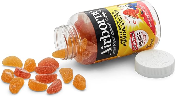 Airborne 750mg Vitamin C Gummies for Adults Immune Support Gummies with Powerful Antioxidants VIT C &amp E Caffeine Free - 2x63ct Bottle (42 Servings) Assorted Fruit Flavor