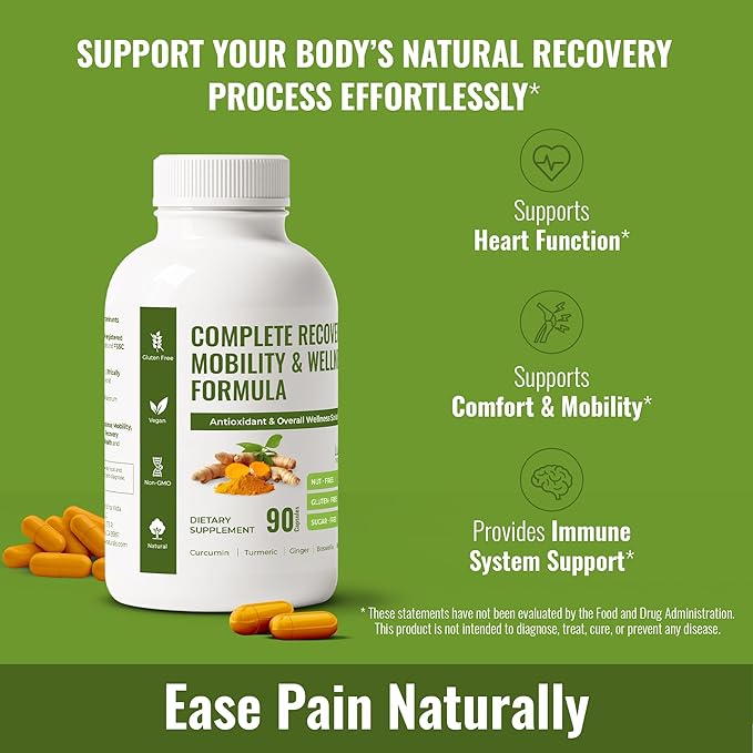 Turmeric Curcumin Supplement with Ginger Boswellia Bromelain &amp Black Pepper – High in Antioxidants – Supports Joint Health Mobility &amp Recovery – Natural Non-GMO Third-Party Tested – 90 Ca