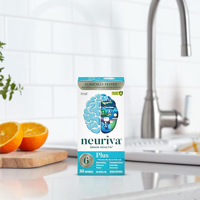NEURIVA Plus Brain Supplement for Memory and Focus Clinically Tested Nootropics for Concentration for Mental Clarity Cognitive Enhancement Vitamins B6 B12 Phosphatidylserine 30 Capsules