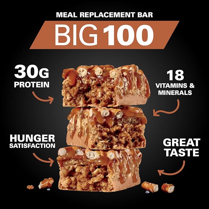 MET-Rx Big 100 Colossal Protein Bars Great as Healthy Meal Replacement Snack and Help Support Energy Peanut Butter Pretzel With Vitamin A Vitamin C and Zinc 100 g (Pack of 9)