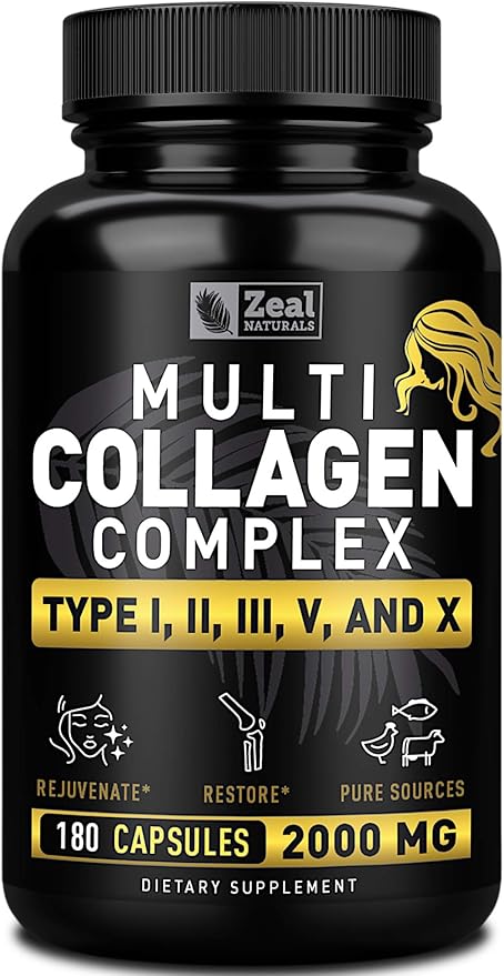 Multi Collagen Peptides Pills (Types ⅠⅡⅢⅤⅩ) Grass Fed Collagen Pills (180 Capsules) - Hydrolysate Collagen Protein Blend for Hair Skin Nails and Joint Support - Collagen Pills for Women