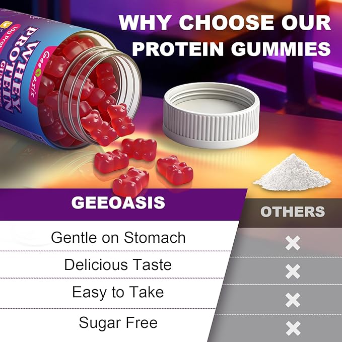 Whey Protein Gummies 10g Protein Chewables Supplements for Women &amp Men Muscle &amp Energy Support Bone Health Strawberry Flavor 120 Count