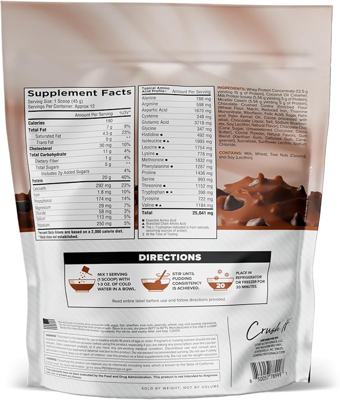 Core Nutritionals Pudd'n Gourmet Protein Pudding Mix | Whey &amp Casein Blend | MCTs &amp Digestive Enzymes | 20g Protein |Thick &amp Creamy Dessert | Real Food Inclusions |12 Servings (Death by Ch