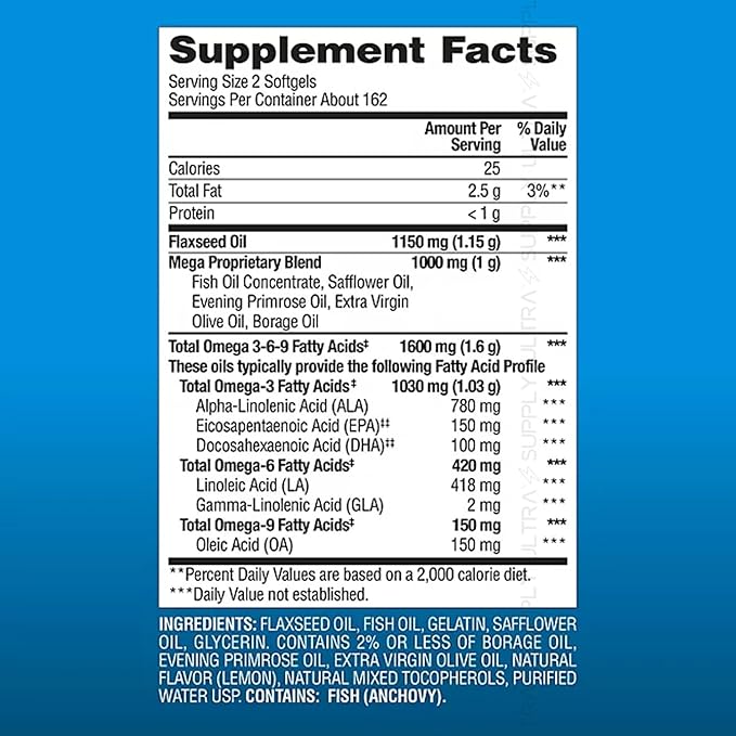 Members Mark Omega 3-6-9 Softgels 1600 mg (300 Count.) – Heart Brain Joint Skin &amp Eye Health Essential Fatty Acids Blend