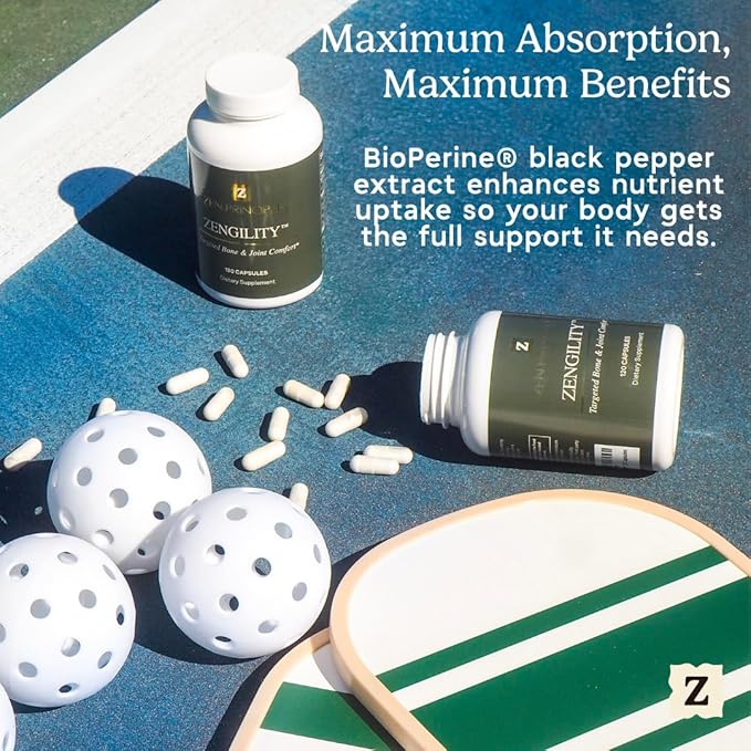 Zen Principle Zengility Joint Support &amp Bone Strength Supplement Fast-Acting Relief with Glucosamine MSM Plant Calcium Vitamin K2 &amp D3 Vegan Formula for Mobility &amp Comfort 240 Capsule