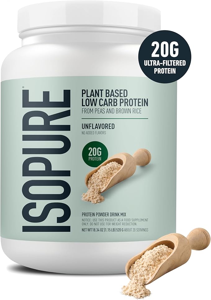Isopure Plant-Based Protein Powder Lactose Free Gluten Free With Iron Unflavored 20g Plant Protein Per Serving 1.15 Lbs 20 Servings