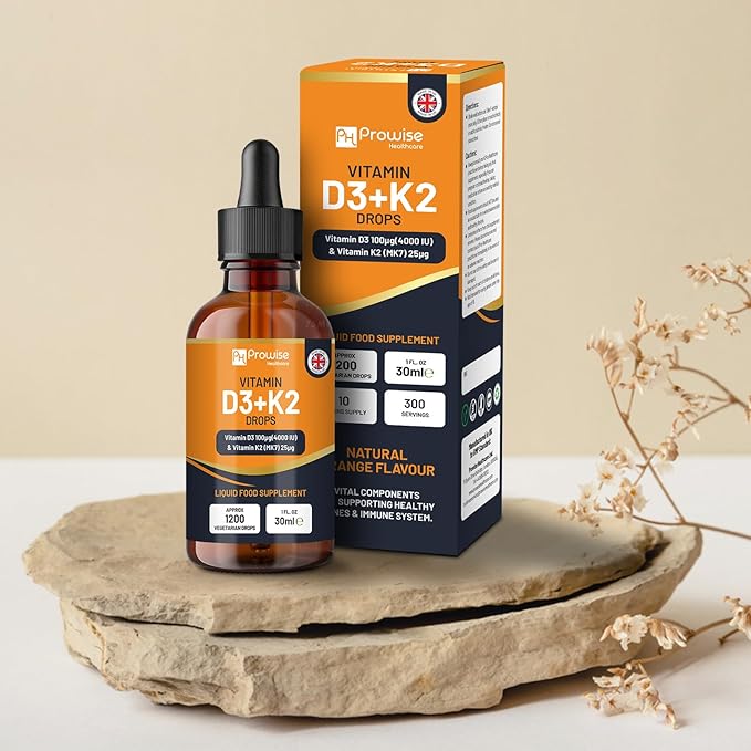 Vitamin D3 4000iu + K2 MK7 25µg I Orange Liquid Drops I High Strength 4000iu D3 + 25µg K2-30ml Bottle I Fast Absorption I 1200 Vegetarian Drops - Made in UK by Prowise Healthcare