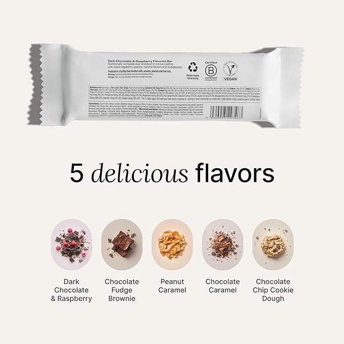 Huel Complete Nutrition Vegan Protein Bars | Dark Chocolate Raspberry | 13g Protein | 27 Vitamins &amp Minerals 2g Sugar Non-GMO 100% Plant Based Snack | 12 Pack