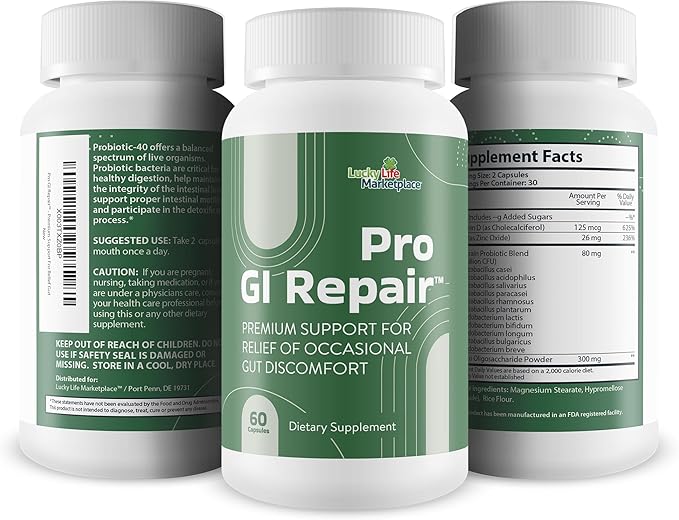 Pro GI Repair - Premium Probiotic Supplement to Support Gut Health - Support Gastrointestinal Function &amp Regularity - 40 Billion CFU Probiotic Formula - Promote Reduced Indigestion &amp Upset Sto