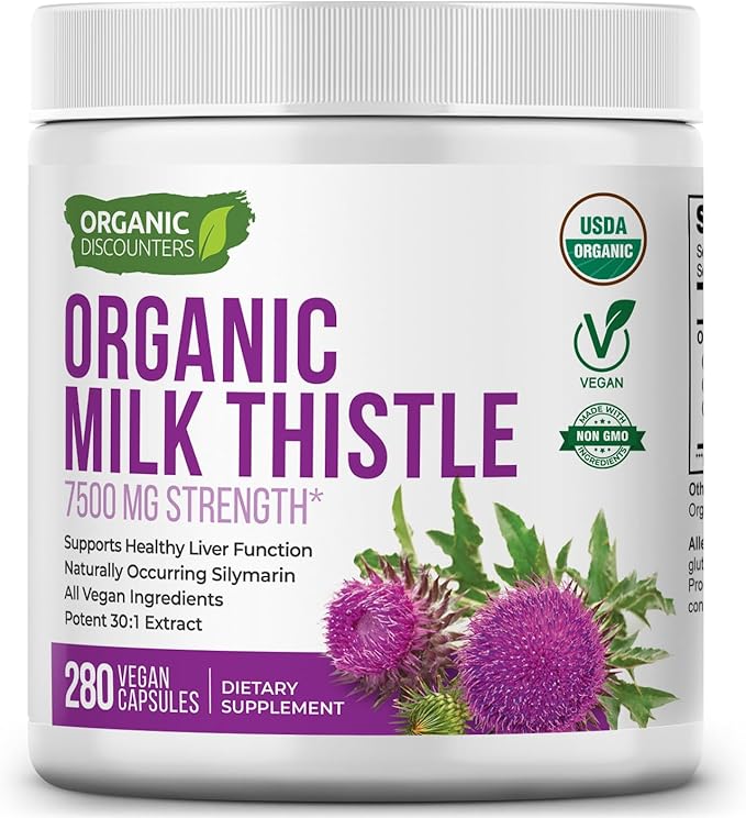 USDA Organic Milk Thistle 30:1 Extract Capsules 280 Vegan Capsules Rich in Silymarin Flavonoids Liver Cleanse and Liver Detox Support Standardized 30X Extract Made in the USA