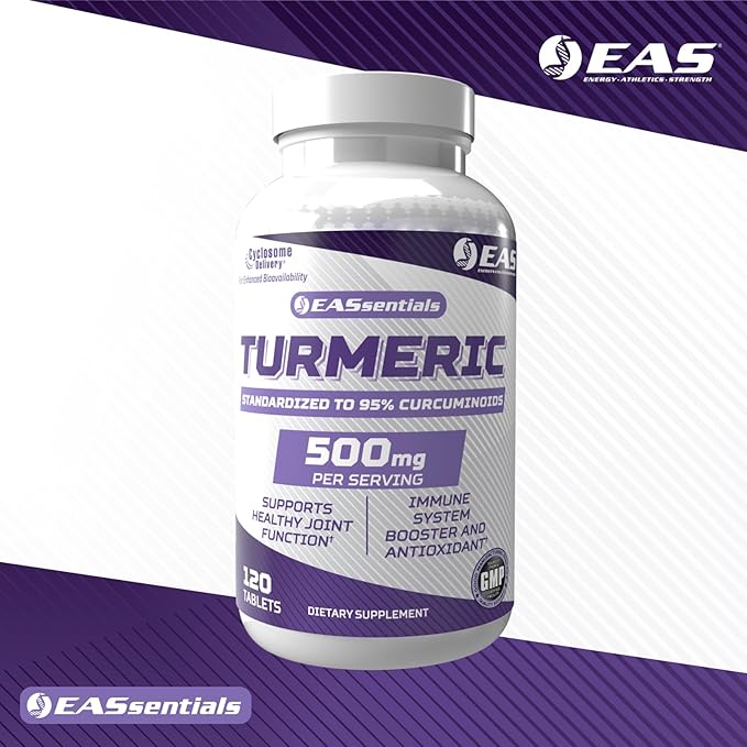EAS Turmeric 500mg | 95% Standardized Curcuminoids | Boost Antioxidants Immunity &amp Joint Function | Better Absorption with Cyclosome Delivery | 120 Tablets