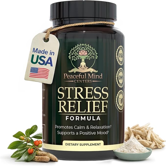 Stress Relief Formula - Natural Ashwagandha Capsules GMO Free - unflavoured Quality Herbal Wellness Supplement for Relaxation and Mental clarity-60-count