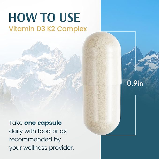 Vykee Nutrition Vitamin D3 K2 Complex - High Potency 140 mcg D3 Vitamin and 110mcg Vitamin K2 (MK-7) - Vegan Supplement for Bone and Heart Support Non-GMO Gluten-Free - 120 Count