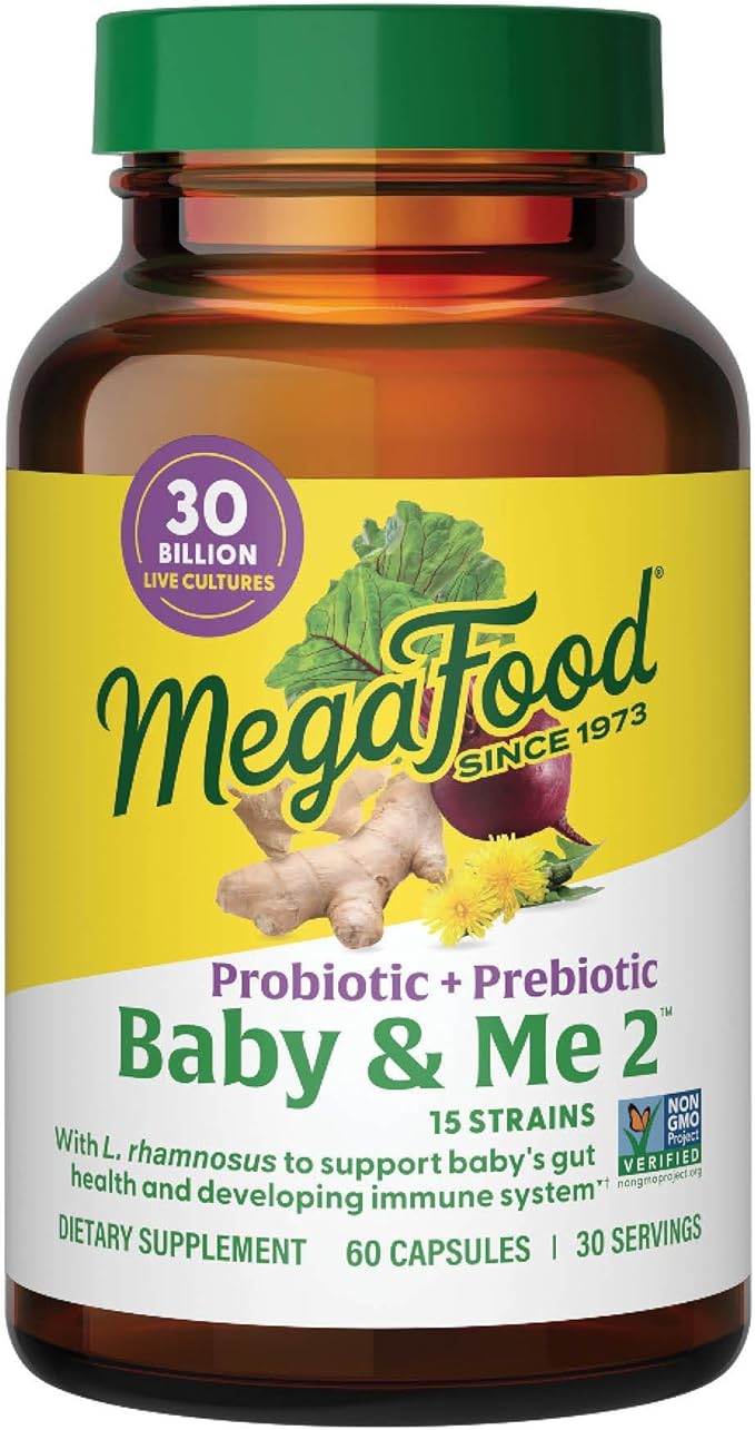 MegaFood Baby &amp Me 2 Prenatal Prebiotics and Probiotics for Women &amp Developing Baby with 30 Billion CFU Vegetarian and Non-GMO 60 Caps (30 Servings)