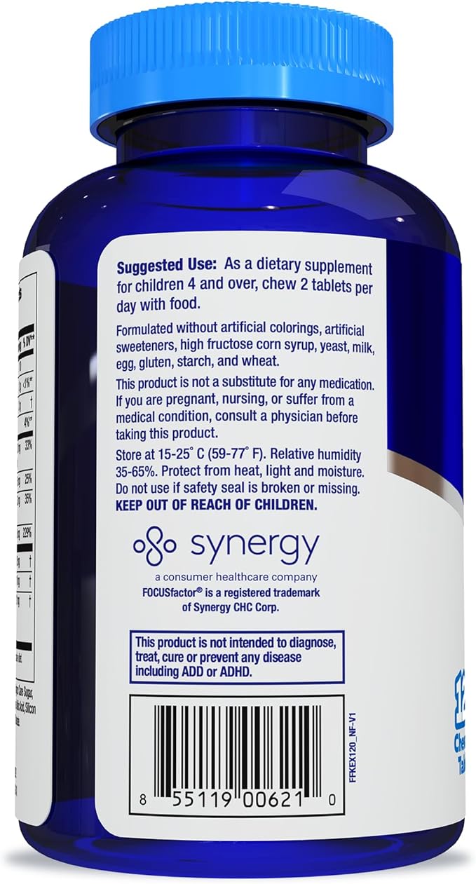 Focus Factor Kids Extra Strength Daily Chewable for Brain Health Support– Vitamins - Quality Formula – Gluten &amp Dairy Free Supplements for Children-– No Artificial Sweetener120 Count (Pack of 2)