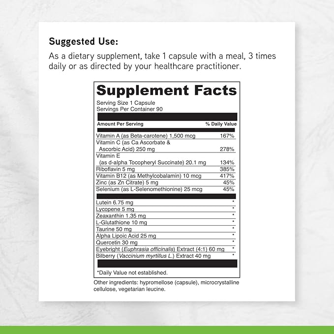 DAVINCI Labs Healthy Eyes - Dietary Supplement to Maintain Healthy Visual Function and Support Eye Health* - with Vitamins Minerals Lutein Lycopene Zeaxanthin and More - 90 Vegetable Capsules