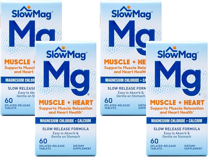 Slow-Mag Magnesium Chloride with Calcium Tablets 60 Tablets (Pack of 4) Fxi&ampUi