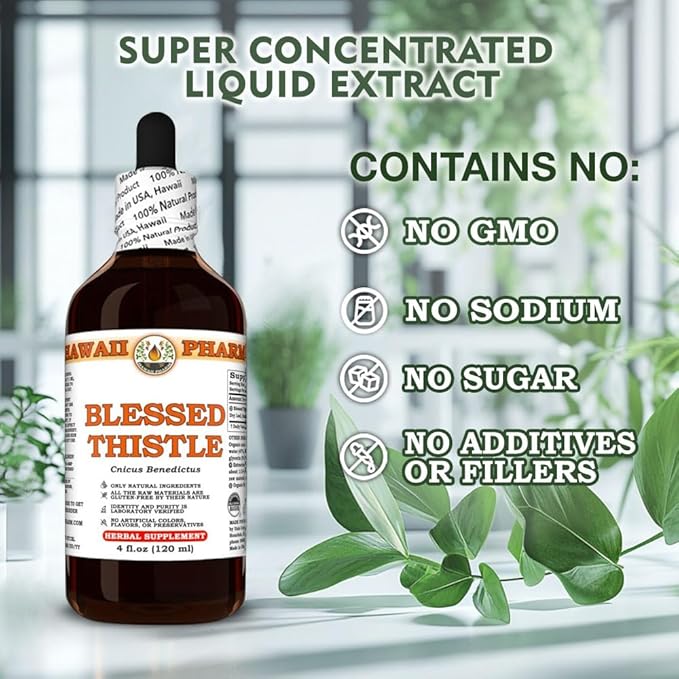 Blessed Thistle (Cnicus Benedictus) Dry Leaf Stem and Flower Tincture Made in Hawaii Raw Materials All Natural Vegan Pure Liquid Extract - 2 fl.oz