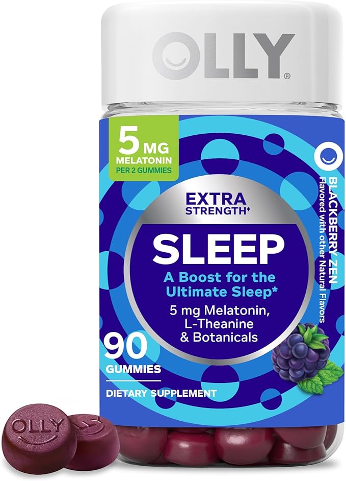 OLLY Extra Strength Sleep Gummies with Melatonin L-Theanine and Botanicals BlackBerry Flavor 120 and 90 Count