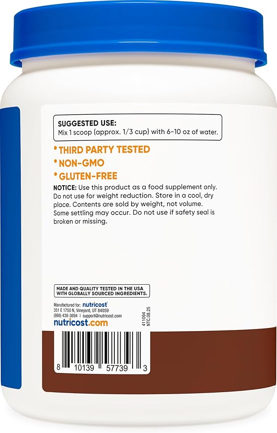 Nutricost Pea Protein Powder (2 LBS) Chocolate - 20g of Vegan Pea Protein Isolate GMO-Free Gluten-Free 31 Servings