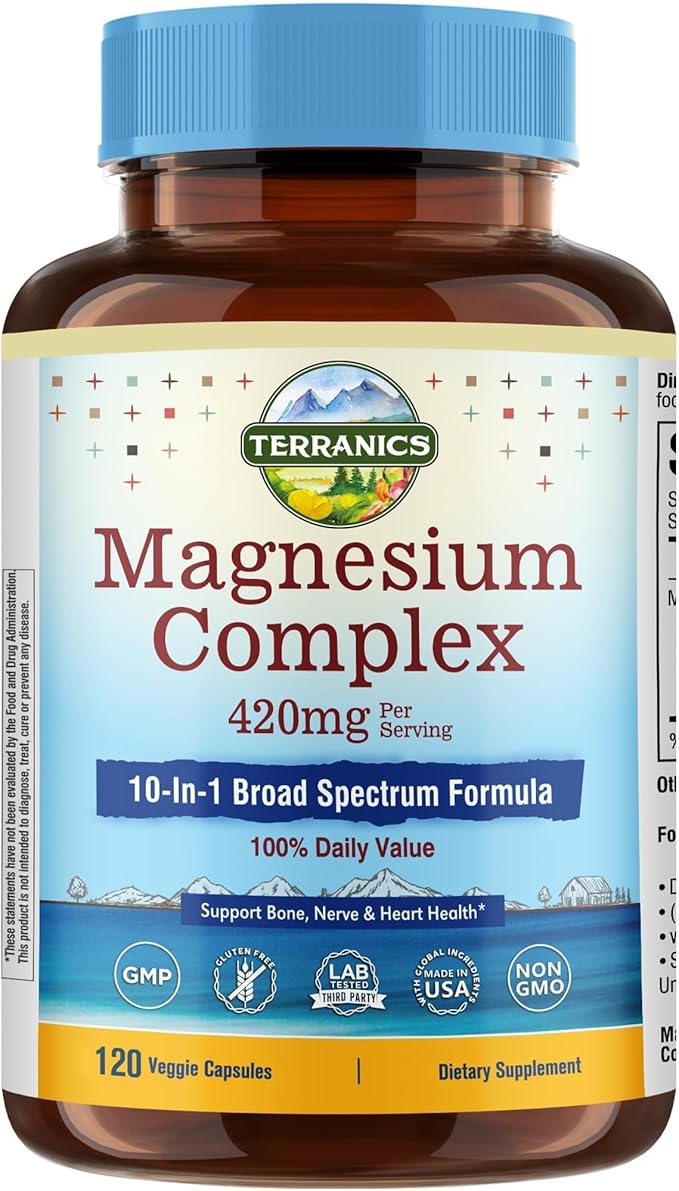 Terranics Magnesium Complex &amp Moringa Capsules Bundle - 420mg 10-in-1 Full Spectrum Magnesium with Glycinate &amp Citrate + 11300mg Pure Moringa Oleifera Leaf Powder - High Absorption Formula 12