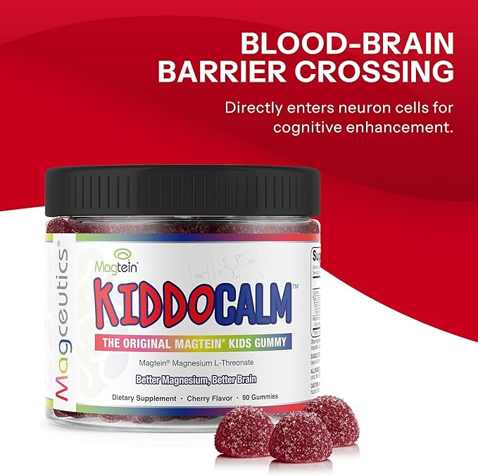 KiddoCalm Magnesium Gummies - Magtein Magnesium L-Threonate Gummy for Kids Focus Calm Sleep Attention &amp Brain Health Support Supplement for Children - 90 Vegan Gummies