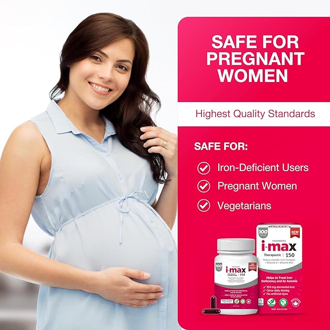 i-max Iron Supplement 150 mg Vitamin C 250 mg &amp B12 1000 mcg Iron Supplement Treatment for Women &amp Men Once Daily 100 Capsules