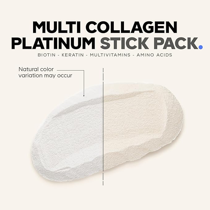 Codeage Multi Collagen and Biotin 10000 mcg + Vitamin C B6 &amp D3 Keratin Hyaluronic Acid Niacin 18 Amino Acids - Stick Packs Supplement - 5 Types Collagen Protein – 30 Powder Packets