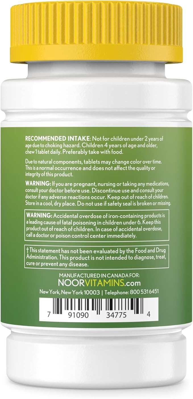 Noor Vitamins Halal Kids Multivitamin Chewable: Essential Vitamins for Immune Bone &amp Eye Health with Iron - Non GMO &amp Gluten Free - Halal Vitamins 60 Count (2 Month Supply)