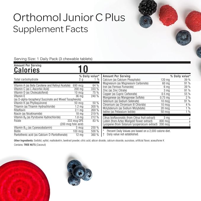 Orthomol Immun Junior C Plus Kid's Multivitamin Wildberry Flavor 30-Day Supply