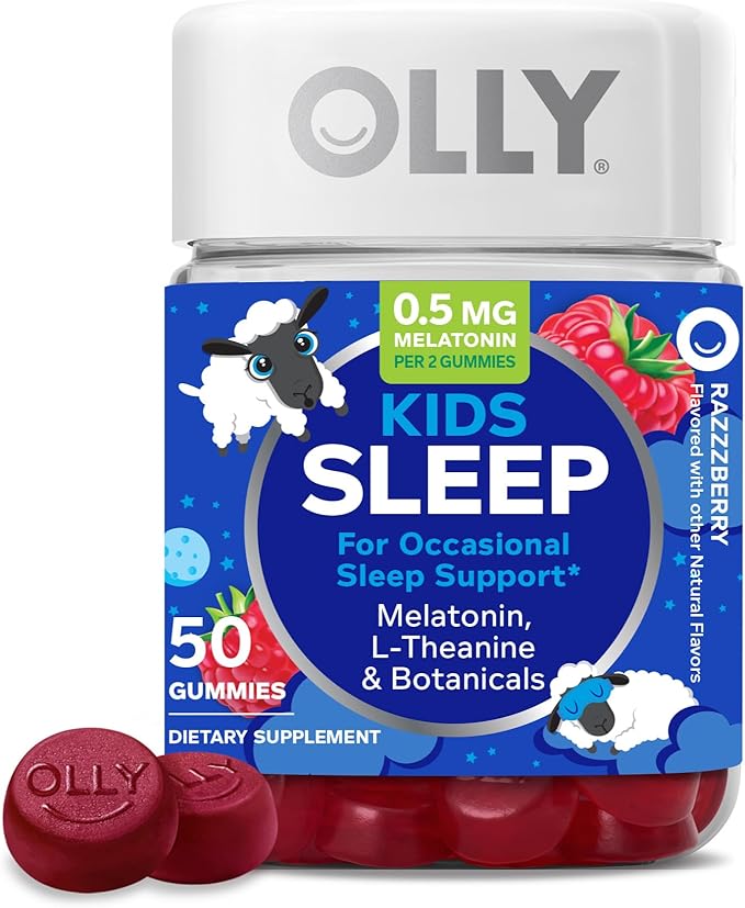 OLLY Kids Chillax Gummies L-Theanine Magnesium Lemon Balm 50 Count &amp Sleep Gummies 0.5mg Melatonin L Theanine Chamomile Lemon Balm 50 Count