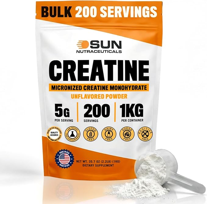 Micronized Creatine Monohydrate Powder 1kg (2.2lbs 200 Servings) - Bulk Creatine Powder Supplements 5g per serv Unflavored Third Party Tested Supports Muscle Strength for Men &amp Women
