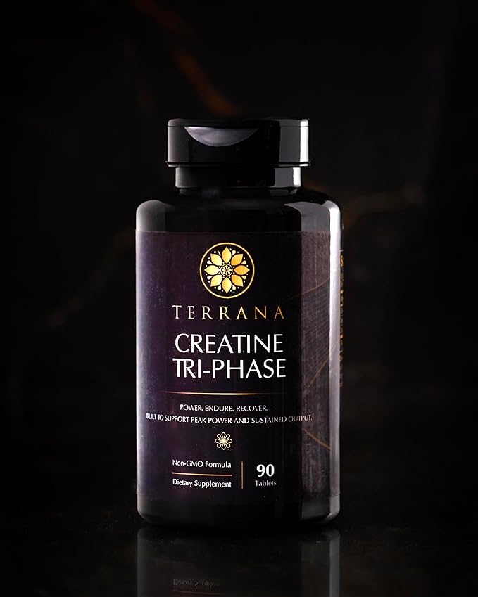 Terrana Creatine Tri-Phase – 3-in-1 Creatine Supplement with Monohydrate AKG &amp Pyruvate – Tablets for Muscle Strength Power &amp Recovery – Non-GMO 90 Tablets
