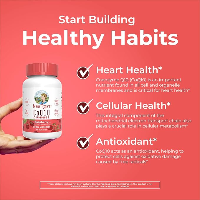 MaryRuth Organics CoQ10 Gummies | Coenzyme Q10 | Gummy Supplements for Heart Health &amp Cellular Health | Antioxidant | CoQ10 120 mg | Vegan | Non-GMO | Gluten Free | 60 Count | 1 Month Supply